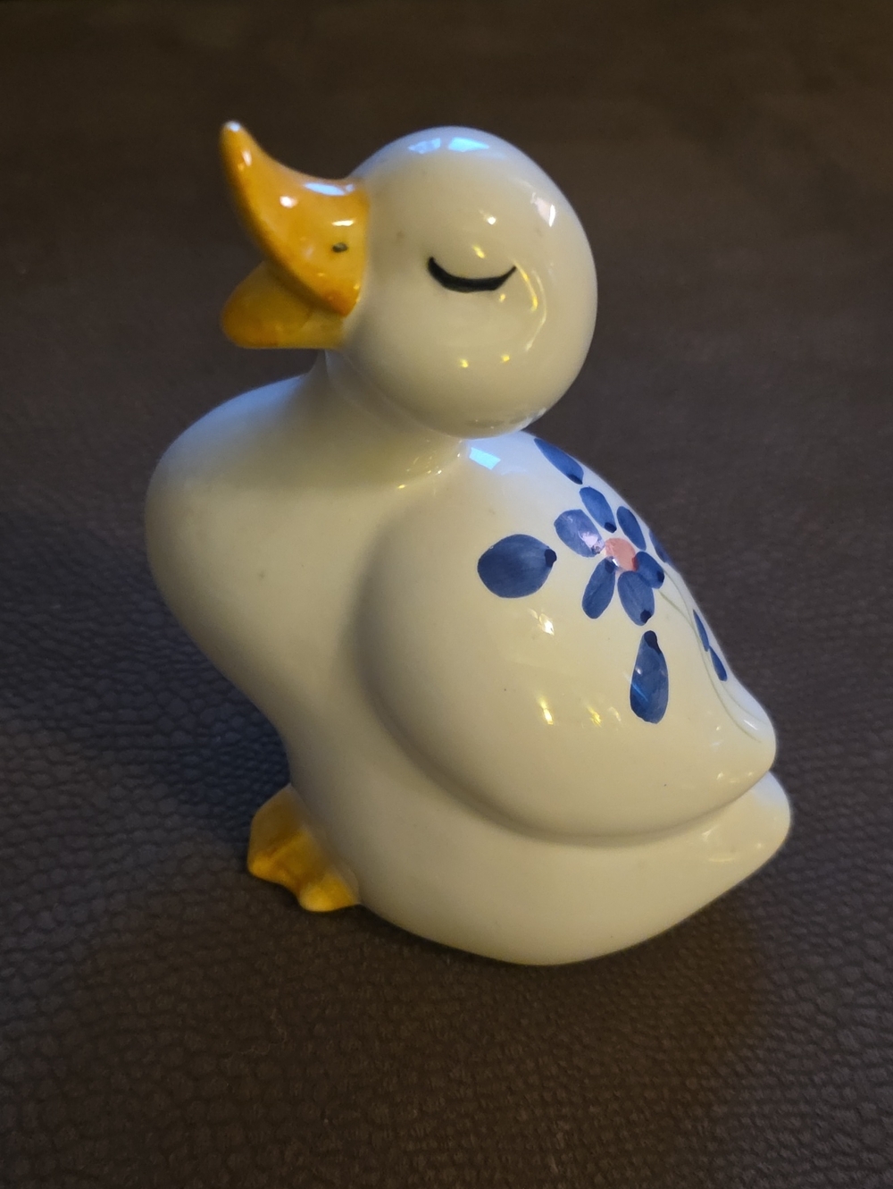 Ceramic Duck Figurine with Blue Floral Accent - 6x5"